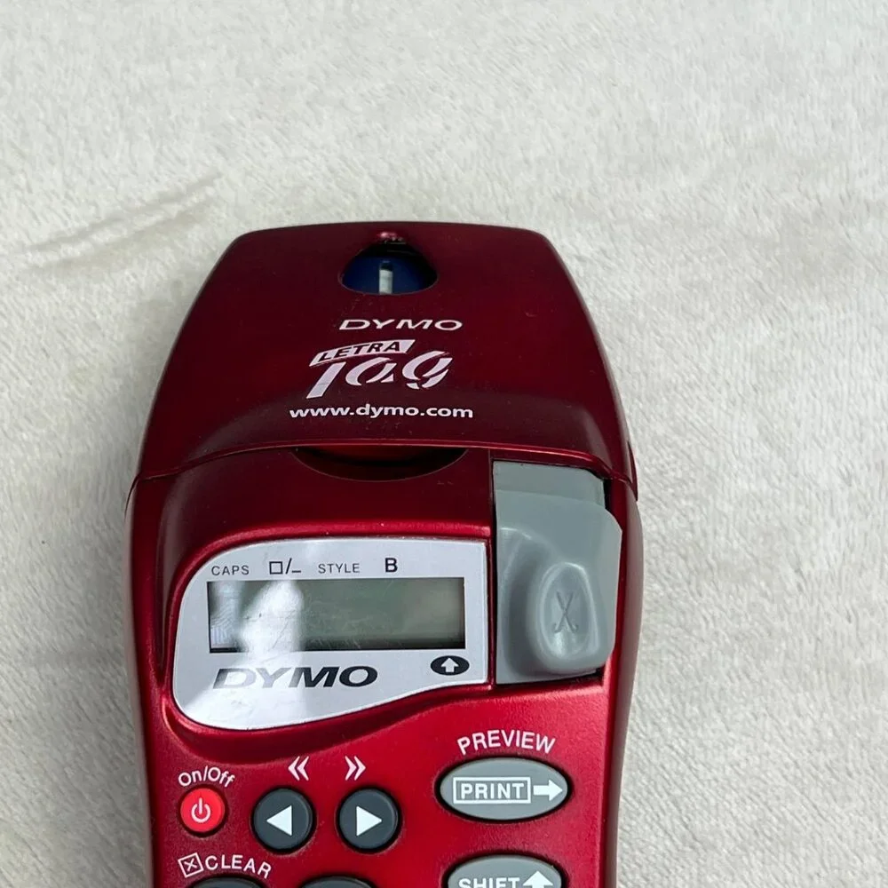 Dymo Letra Tag Label Maker Handheld Red Battery Powered w Tape